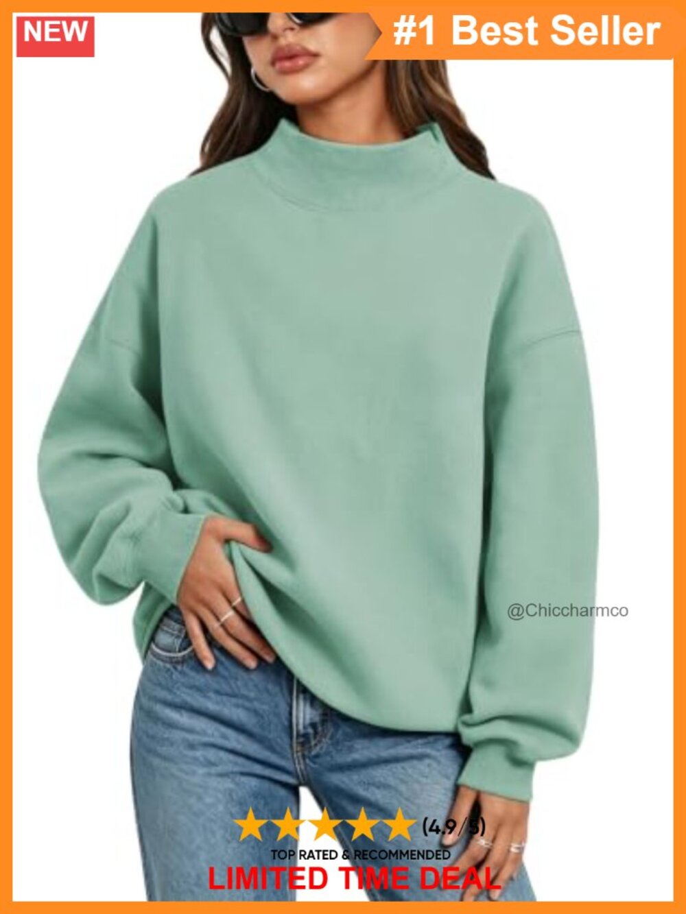 Oversized Color Block Turtleneck Fleece Pullover Sweatshirt Long Sleeve